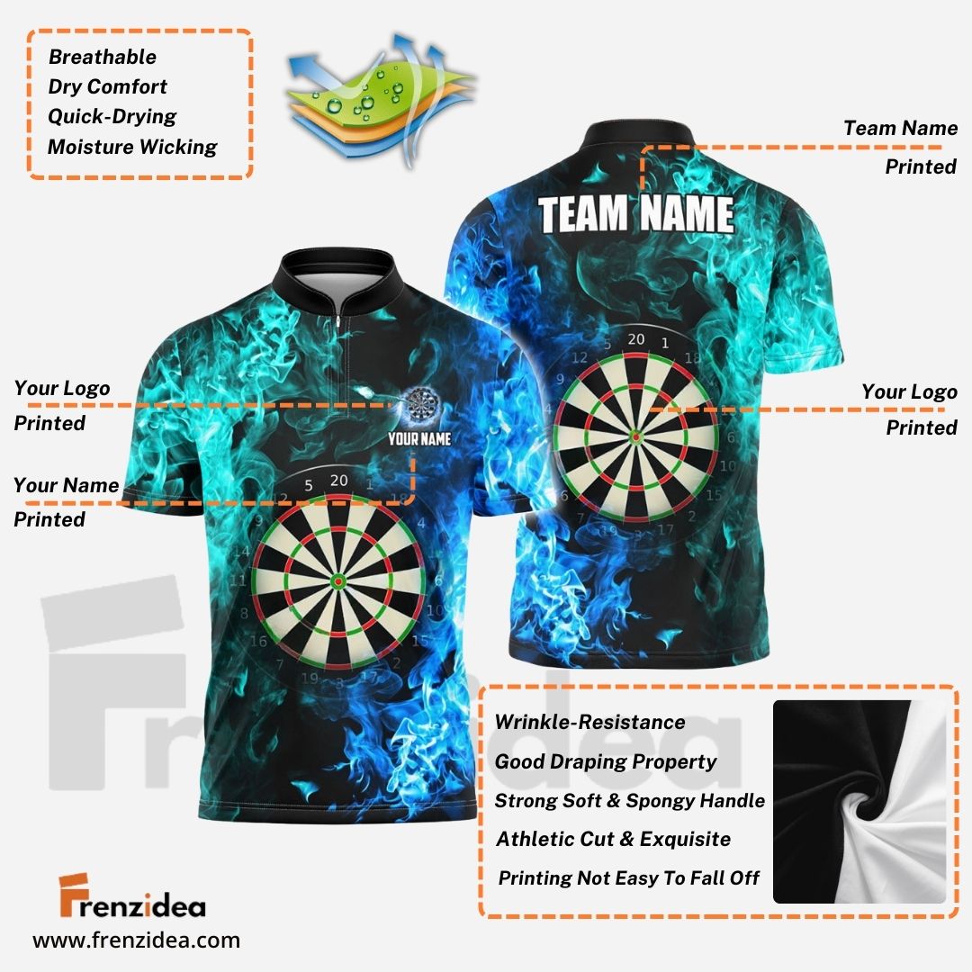 Frenzidea Darts Two Sides Flame  Personalized Name, Team Name 3D Shirt (4 Colors)