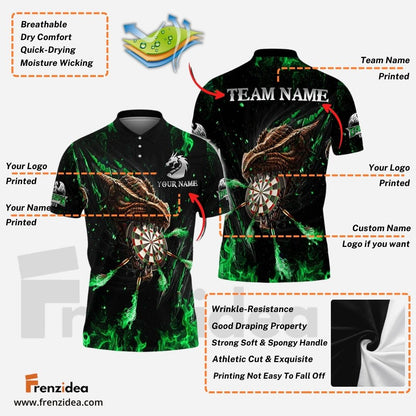 Frenzidea Darts Flaming Dragon Personalized Name, Team Name 3D Shirt (4 Colors)