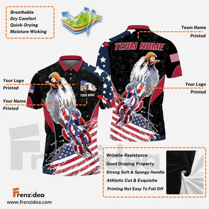 Frenzidea Billiards Ball 8 US Flag Eagle Personalized Name, Team Name Unisex Shirt ( 4 Colors )