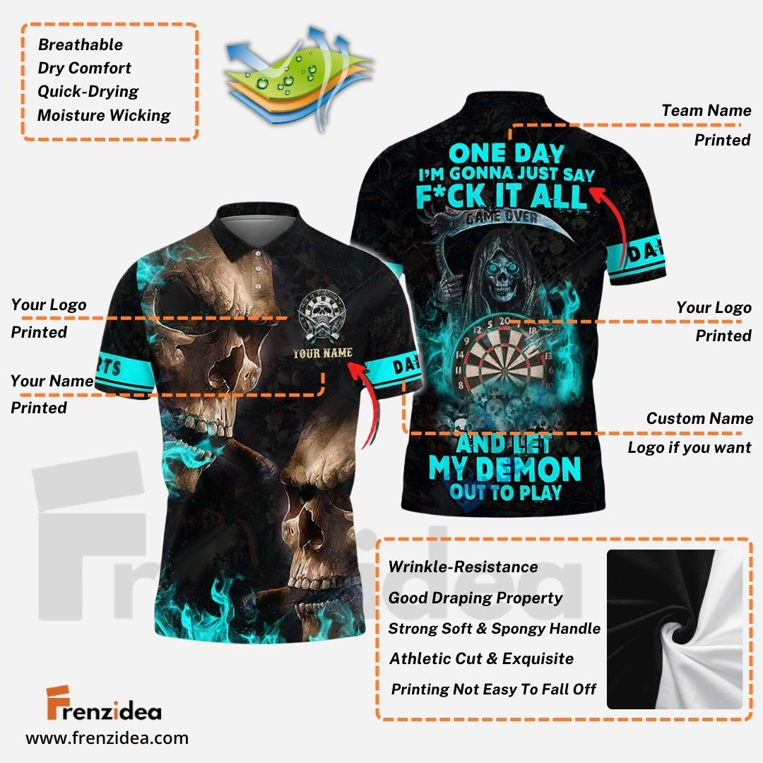 Frenzidea Darts Smoke Skull Personalized Name 3D Shirt