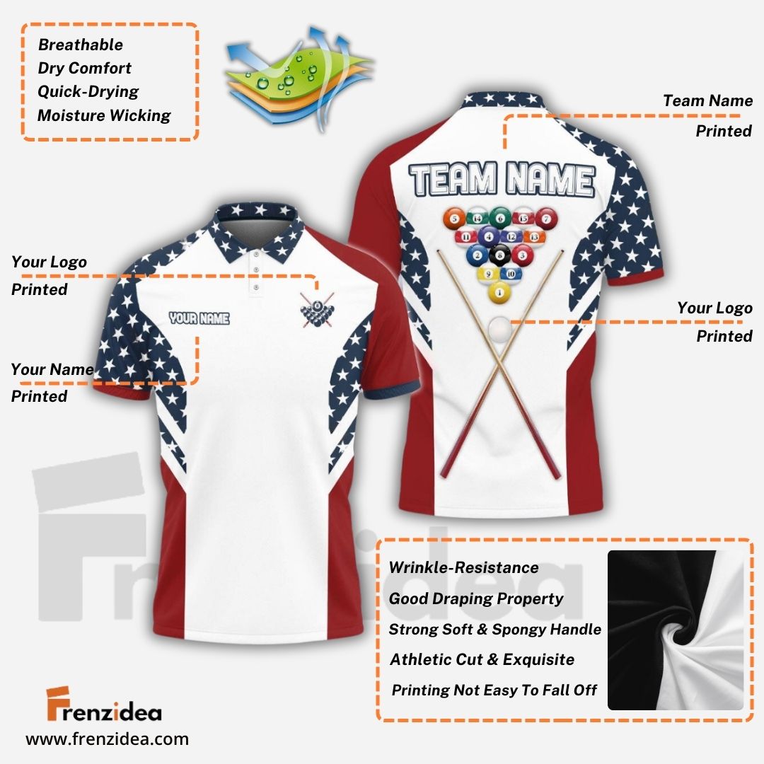 Frenzidea Billiards Rack & Stick USA Flag Personalized Shirt