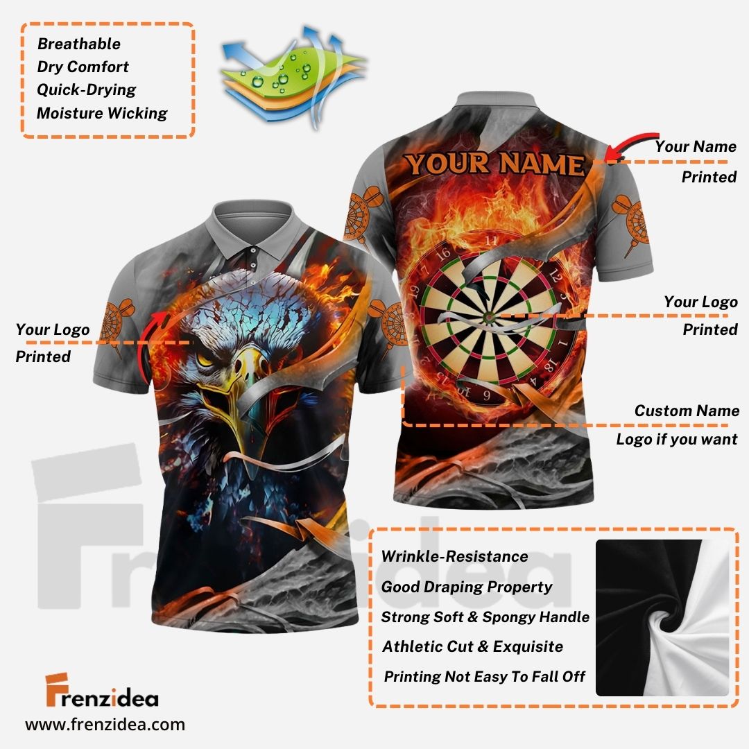 Frenzidea Darts Flame Eagle Personalized Name 3D Shirt