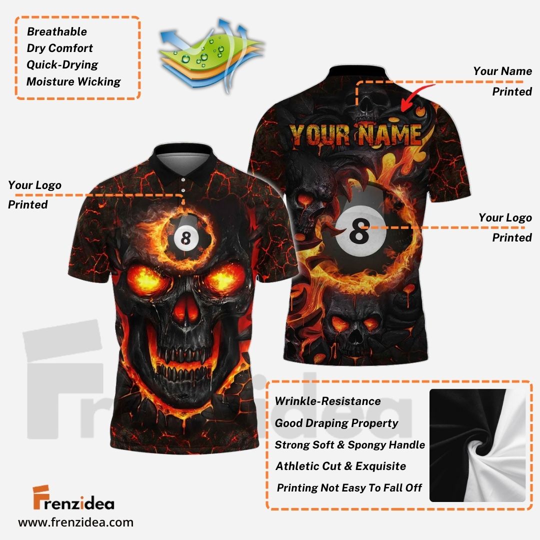 Frenzidea Billiards Ball 8 Hell Flame Skull Personalized 3D Shirt ( 4 Colors )