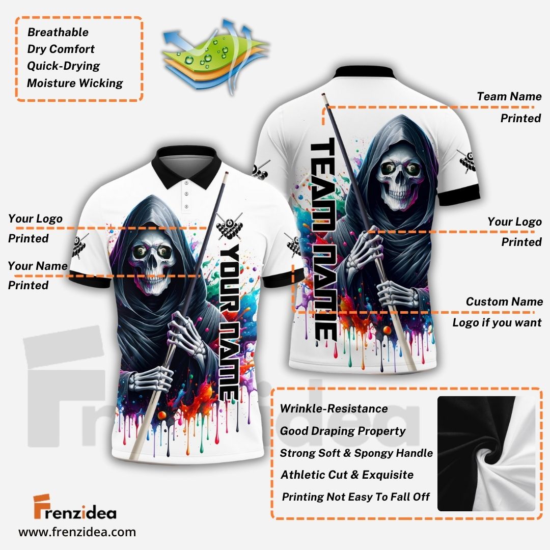 Frenzidea Billiards Reaper Colorful Personalized Name, Team Name Shirt