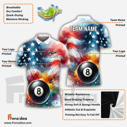 Frenzidea Billiards Watercolor Effect USA Flag Personalized Shirt