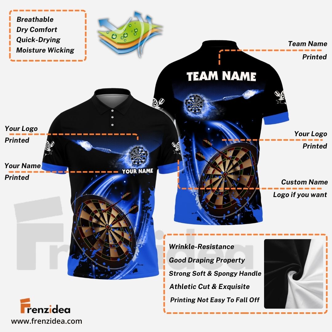 Frenzidea Blue Fire Darts Personalized Name, Team Name 3D Shirt