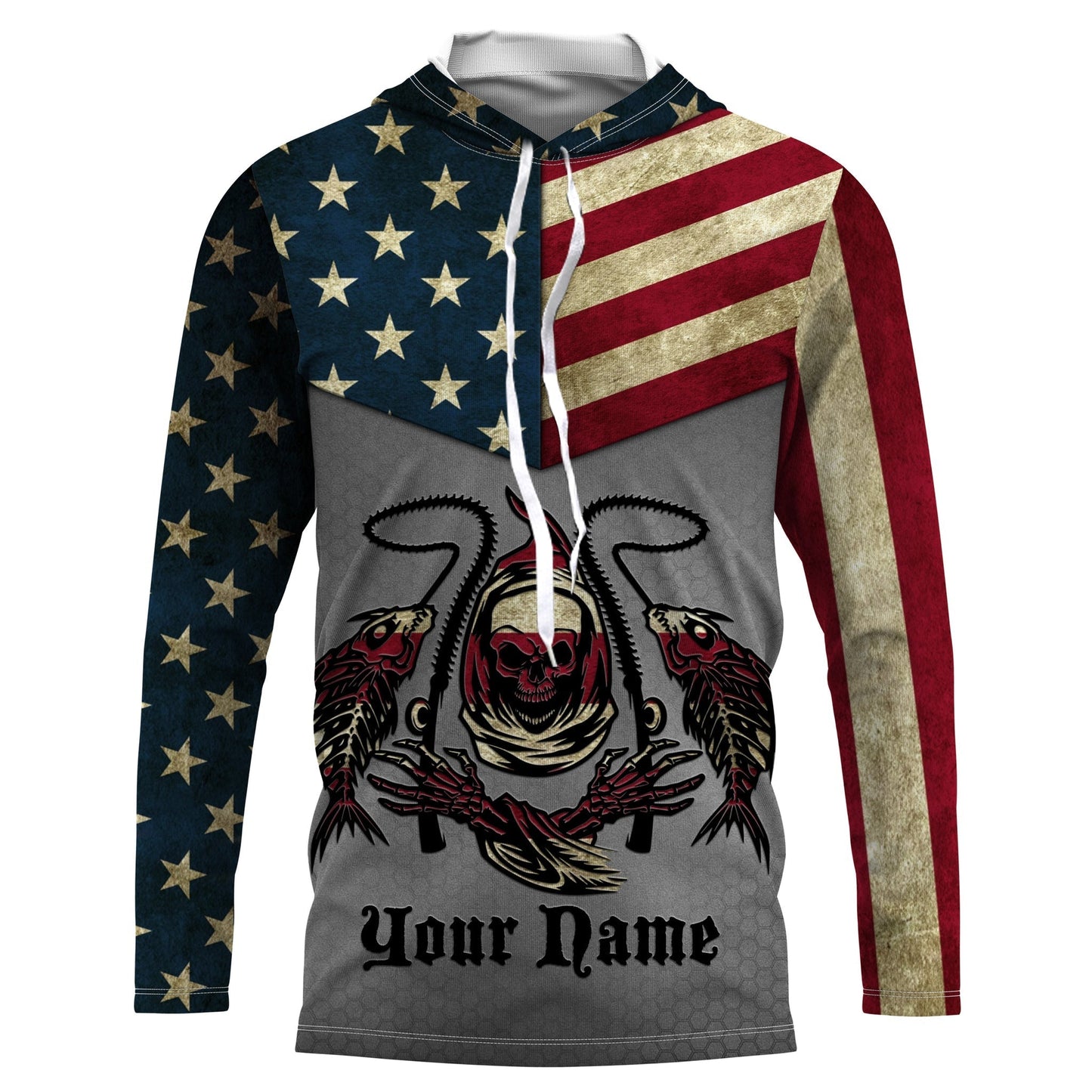 Frenzidea Halloween American Flag Fish Reaper Custom Long Sleeve Shirts