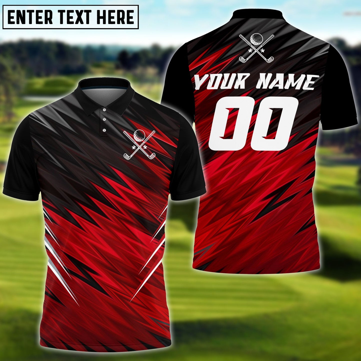 frenzidea Golf Red & Black Lightning Personalized Name 3D Shirt