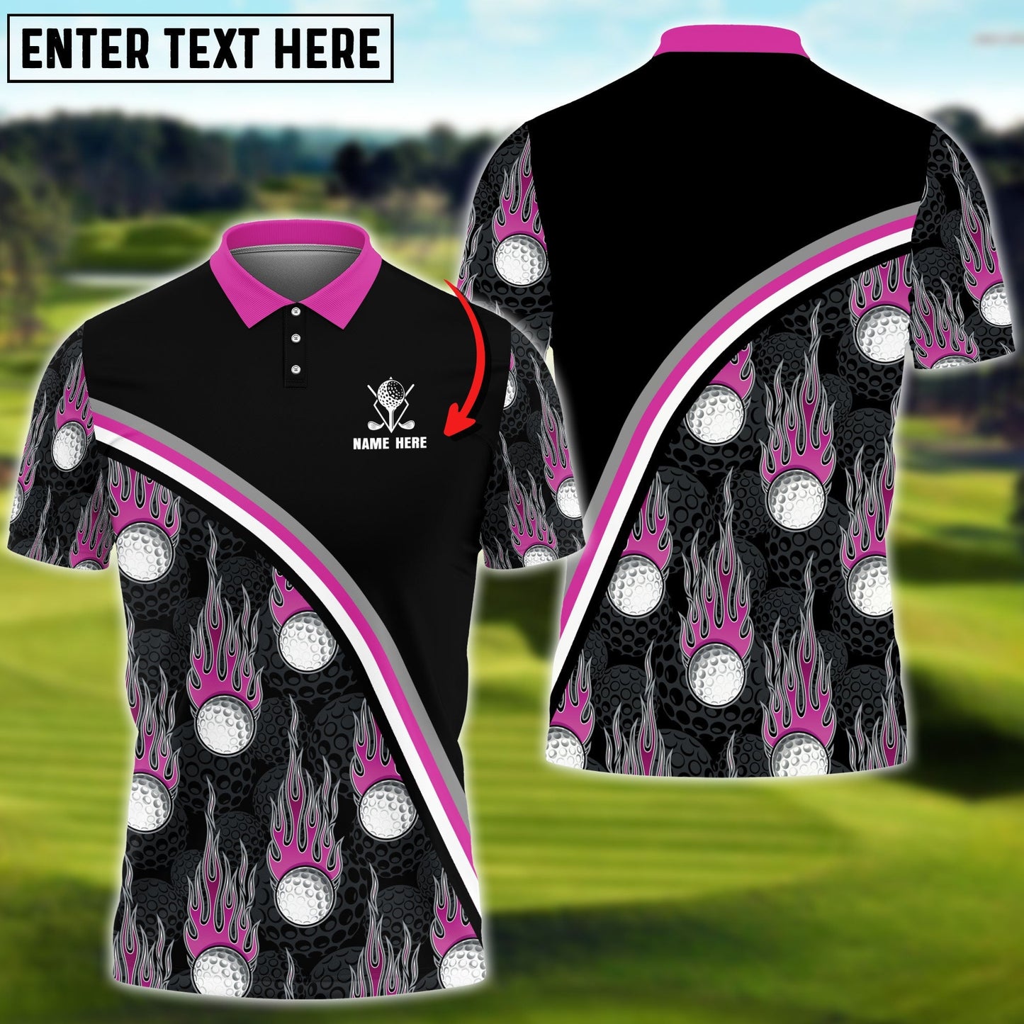 frenzidea Golf Balls Pink Flame Pattern Personalized Name 3D Shirt