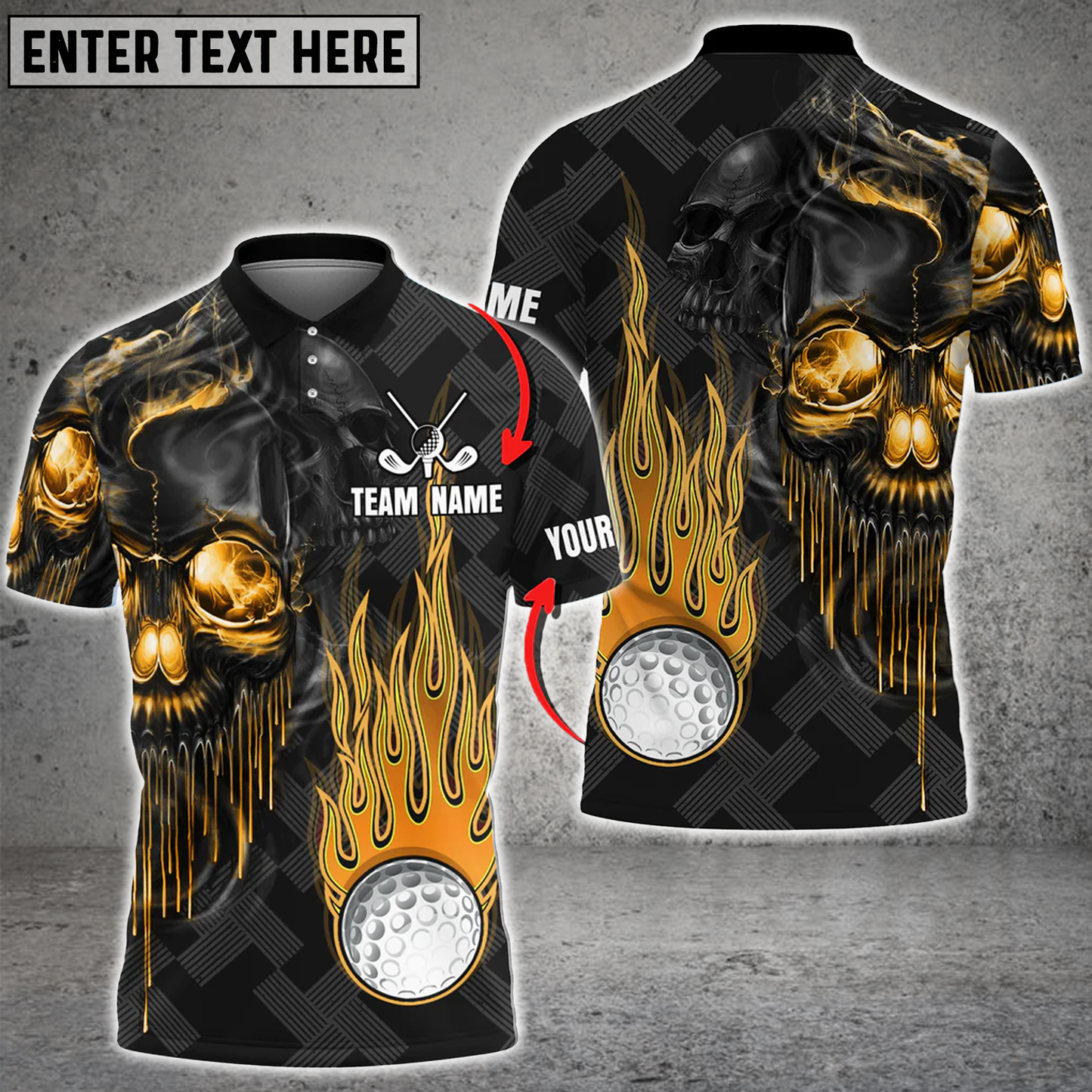 Frenzidea Golf Fire Ball Skull Personalized Name, Team Name 3D Shirt