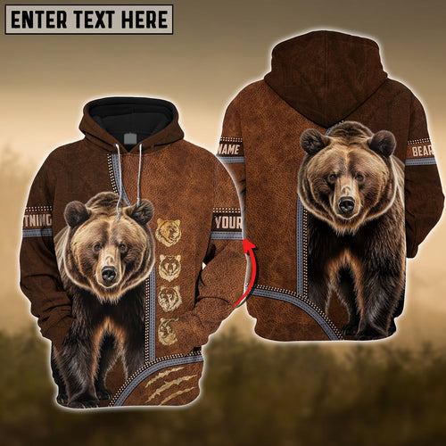 Frenzidea Bear Premium Zipper Leather Pattern Personalized 3D Hoodie