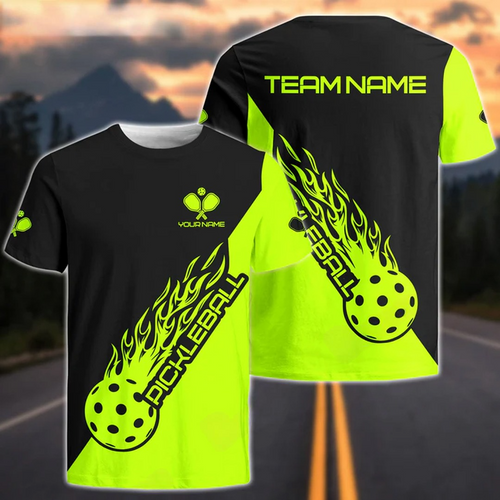 Frenzidea Pickleball Lime Green Personalized Name, Team Name Unisex Shirt