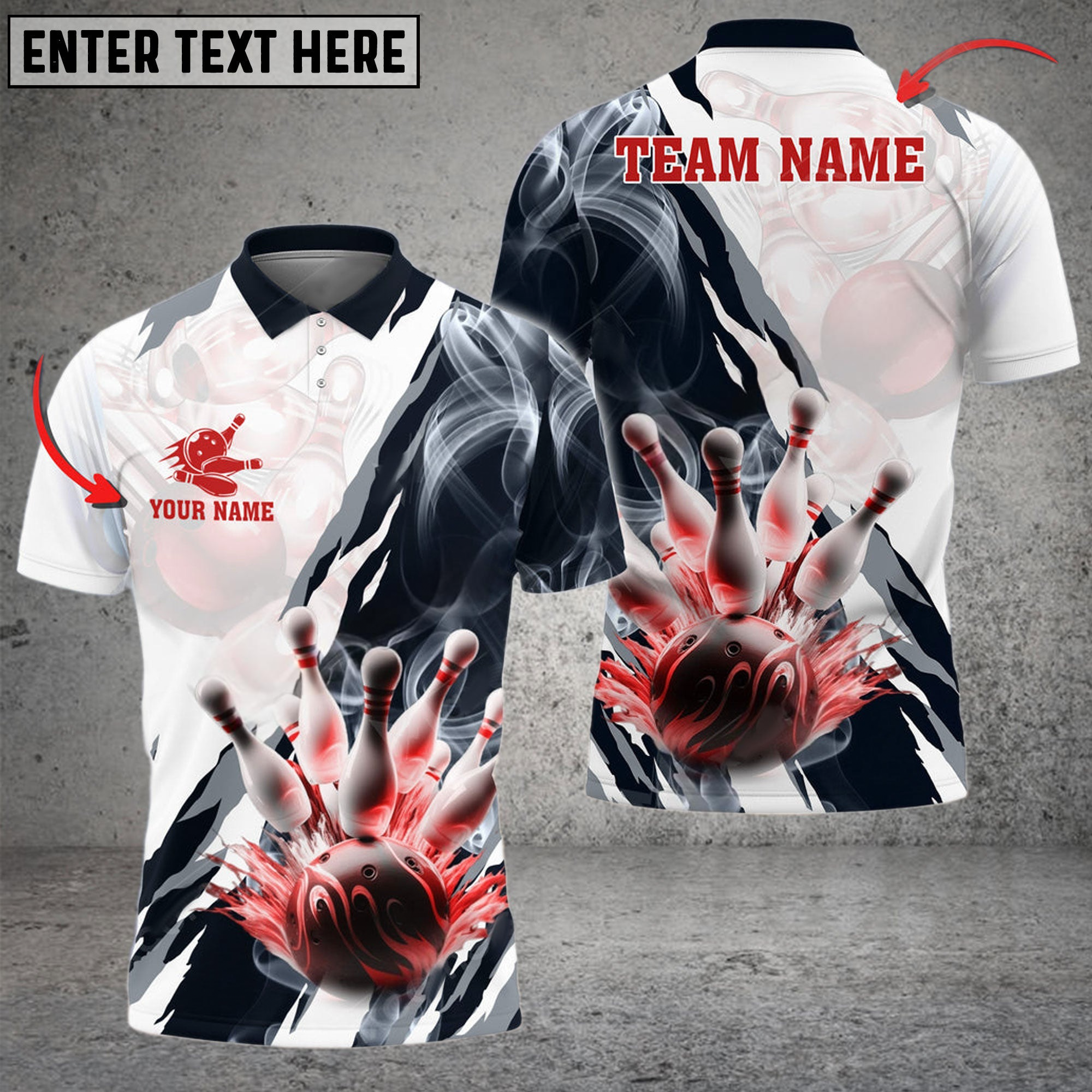 Frenzidea Bowling And Pins Smoke Paint Pattern Multicolor Customized Name 3D Shirt ( 4 Colors )
