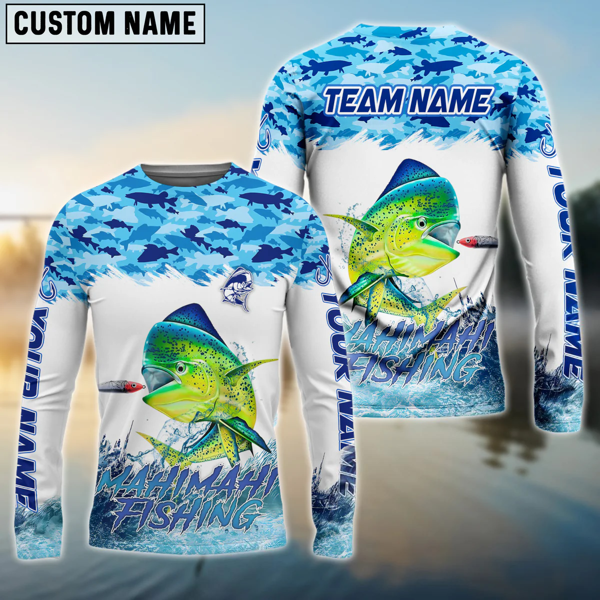 Frenzidea Mahimahi Fishing Blue Water Camo Custom Name & Team Name 3D Shirts