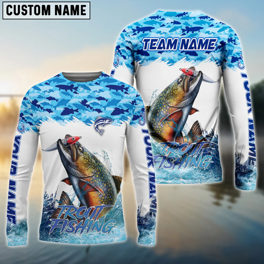 Frenzidea Trout Fishing Blue Water Camo Custom Name & Team Name 3D Shirts