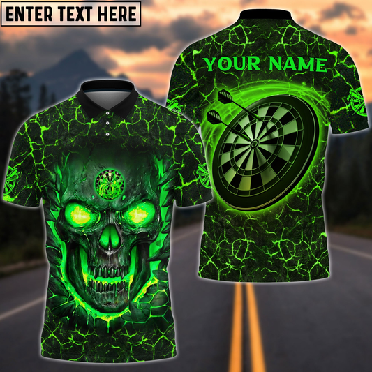 Frenzidea Flame Green Skull Darts Personalized Name 3D Shirt