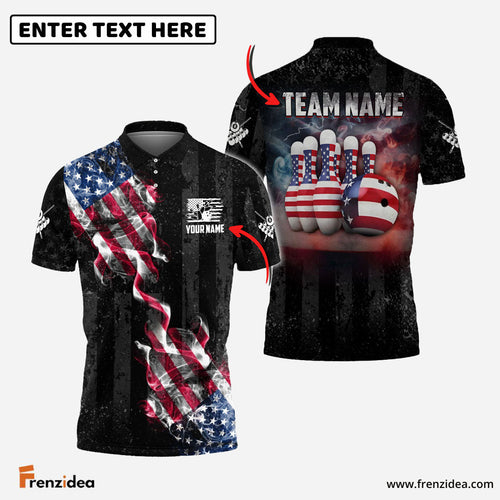 Frenzidea Bowling Amrican Flag Retro Smoke 2 Customized Name, Team Name 3D Shirt
