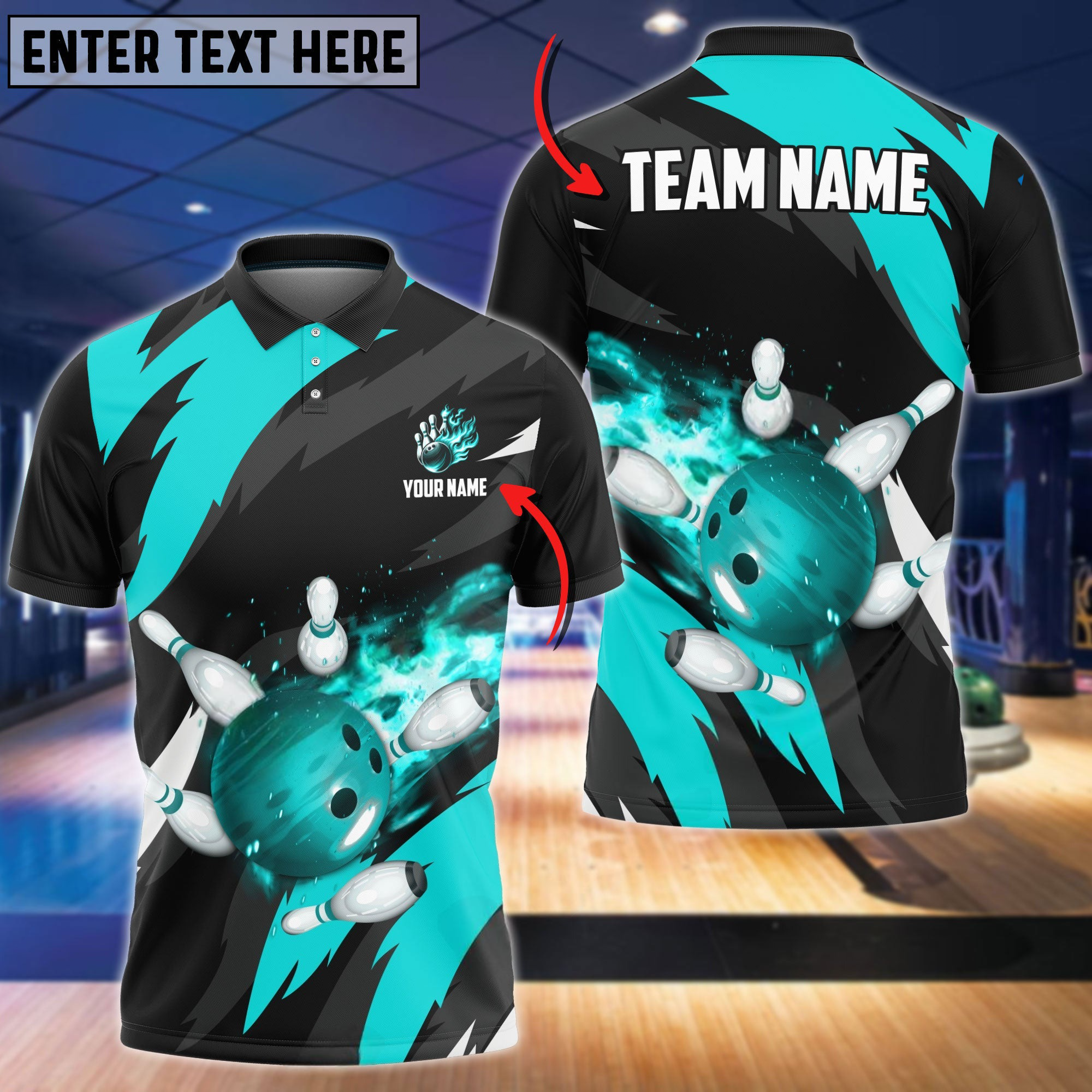 Frenzidea Bowling And Pins Flaming Throw Customized Name 3D Shirt ( 6 Colors)
