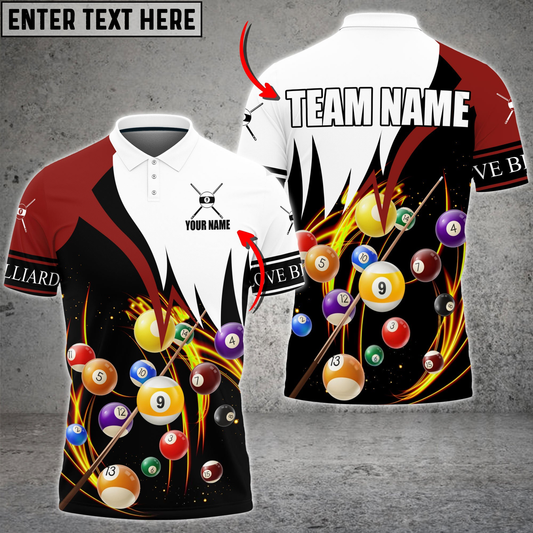 Frenzidea Billiard Red & White 9-Ball Personalized Name, Team Name Shirt
