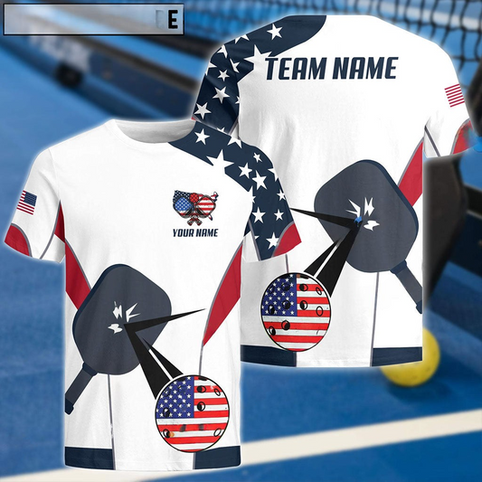 Frenzidea Pickleball American Style Personalized Name, Team Name Unisex Shirt (4 Colors)