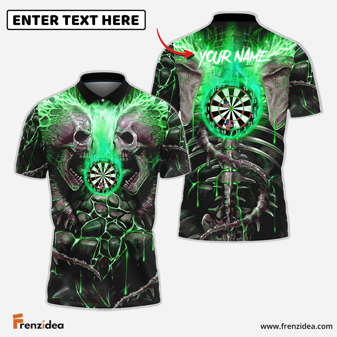 Frenzidea Dart Skull Green Personalized Name 3D Shirt