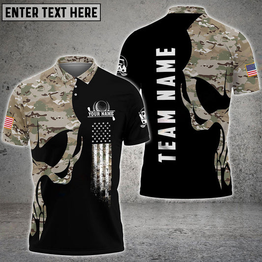 Frenzidea Golf Skull Camo Customized Name, Team Name 3D Shirts (4 Colors)