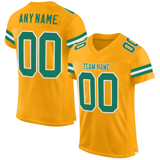 Frenzidea Custom Gold Kelly Green-White Mesh Authentic Football Jersey