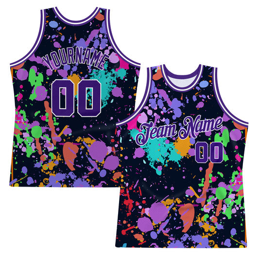 Frenzidea Custom Graffiti Pattern Purple-White 3D Splashes Authentic Basketball Jersey