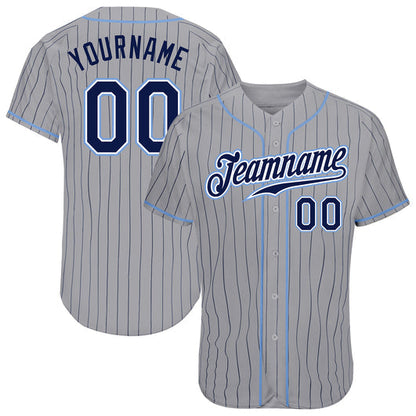 Frenzidea Custom Gray Navy Pinstripe Navy-Light Blue Authentic Baseball Jersey