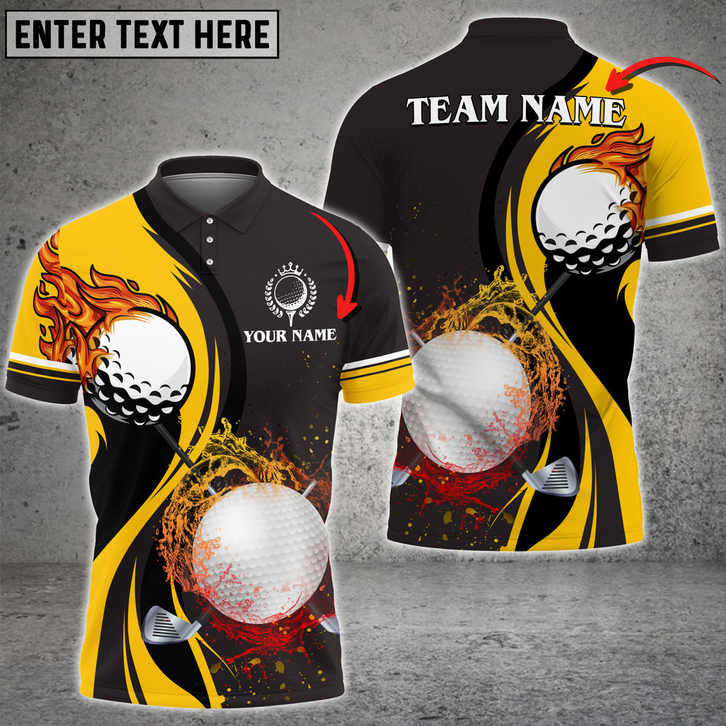 Frenzidea Fire Golf Ball Water Flow Personalized Name, Team Name 3D Shirt