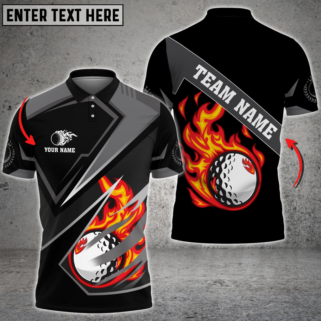 Frenzidea Golf Sport Black Fire Ball Personalized Name, Team Name 3D Shirt