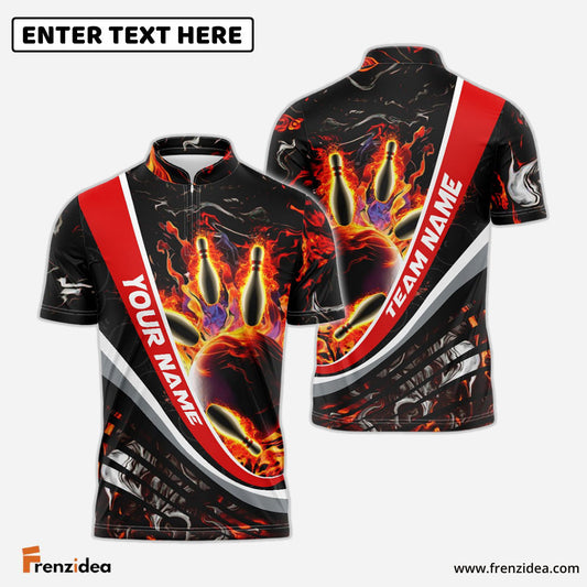 Frenzidea Flaming Magma Bowling And Pins Multicolor Personalized Name, Team Name 3D Shirt