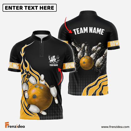 Frenzidea Bowling And Breaking Pins Multicolor Option Customized Name 3D Shirt