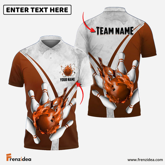 Frenzidea Flame Bowling And Pins V Multicolor Option Customized Name 3D Shirt (3 Colors)
