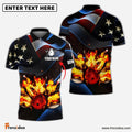Frenzidea Bowling Ball And Pins Flame USA Flag Pattern Customized Name 3D Shirt
