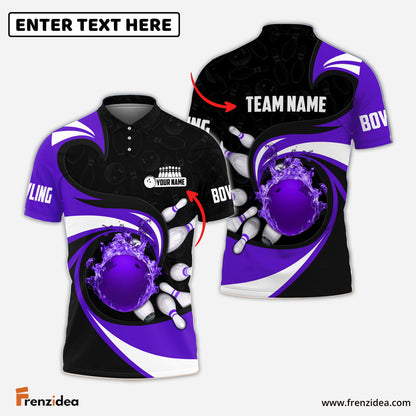 Frenzidea Bowling Ball And Pins Vortex Pattern Multicolor Customized Name 3D Shirt