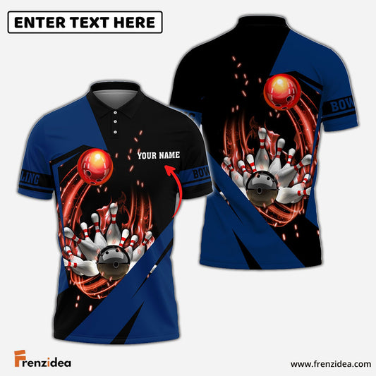 Frenzidea Blue Bowling Ball In Fire Customized Name 3D Shirt