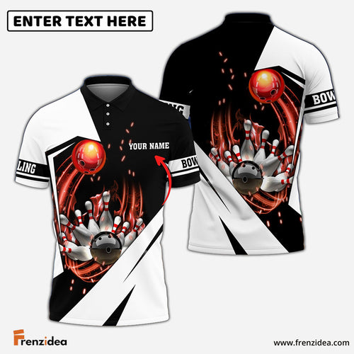 Frenzidea White Bowling Ball In Fire Customized Name 3D Shirt