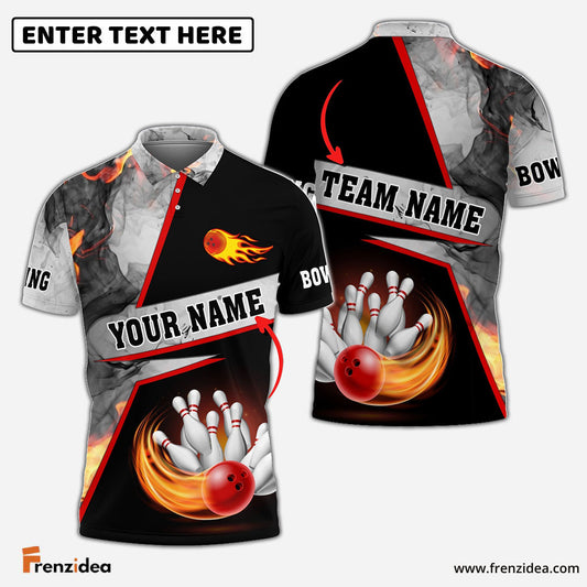 Frenzidea Bowling Flame Grey Smoke Pattern Premium Customized Name 3D Shirt