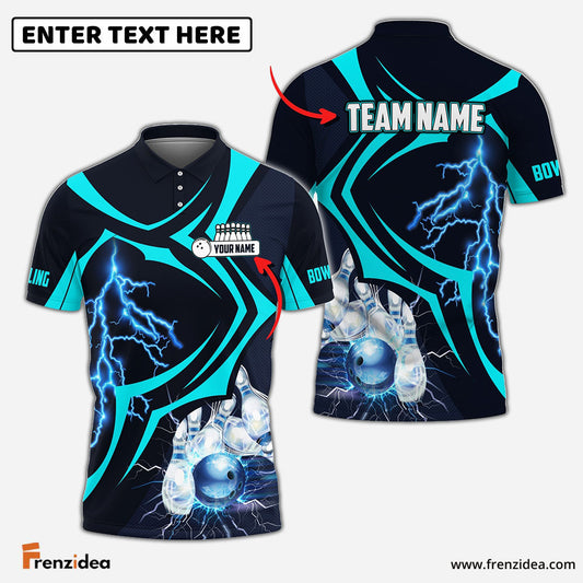 Frenzidea Bowling Ball Crashing The Pins Thunder Pattern Premium Customized Name 3D Shirt
