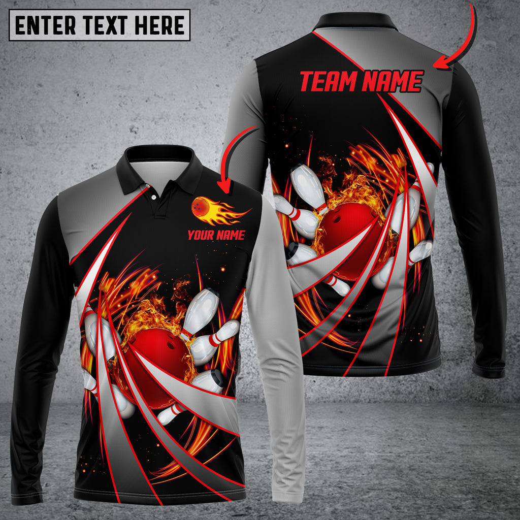 Frenzidea Flame Bowling And Pins Tornado Pattern Multicolor Customized Name 3D Shirt