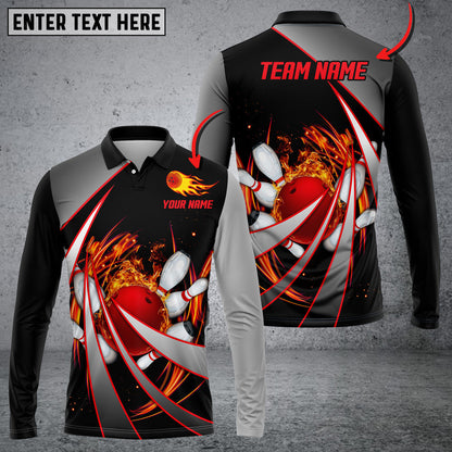 Frenzidea Flame Bowling And Pins Tornado Pattern Multicolor Customized Name 3D Shirt
