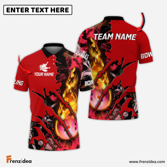 Frenzidea Pink Bowling Ball Flame Smoke Pattern Premium Customized Name 3D Shirt