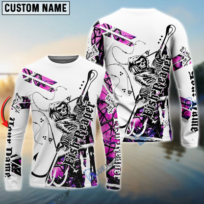 Frenzidea Halloween Fish Reaper Pink Camo Custom Name Long Sleeve Shirt