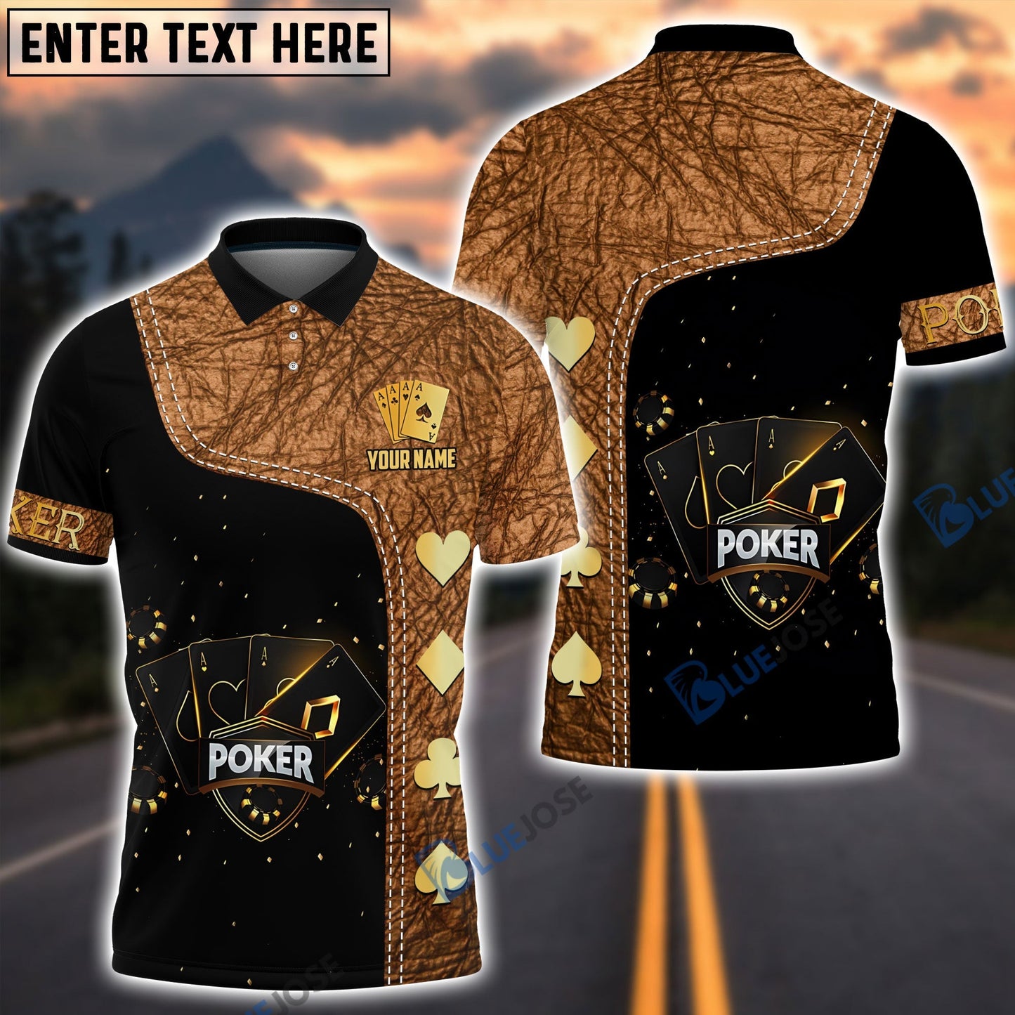 Frenzidea Casino Poker Leather Pattern Personalized Name 3D T-Shirt
