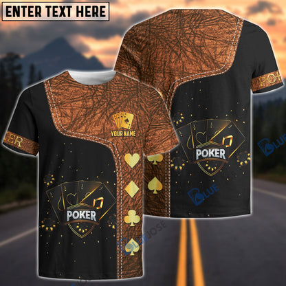Frenzidea Casino Poker Leather Pattern Personalized Name 3D T-Shirt