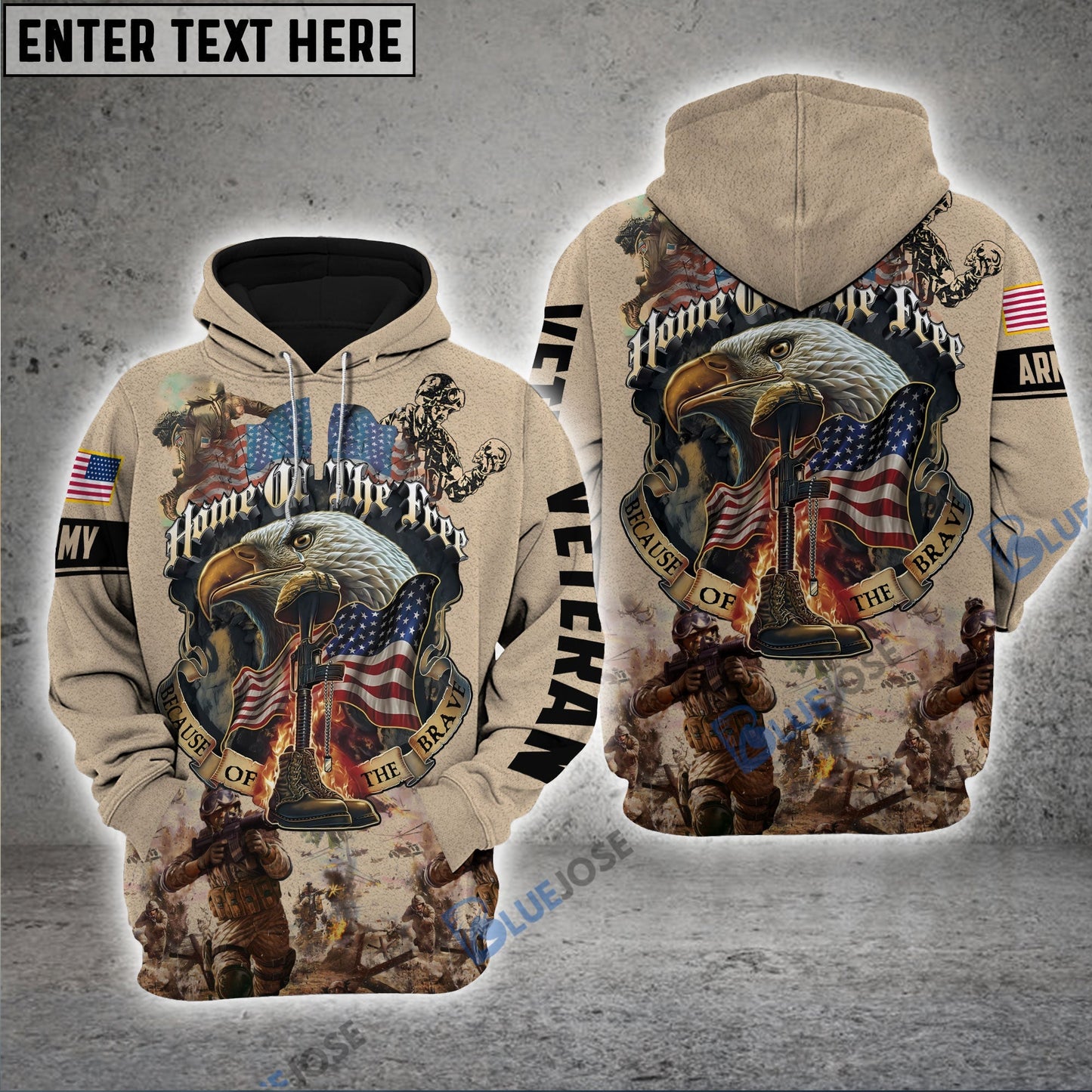 Frenzidea Premium Home Of The Free US Veteran Zip Hoodie