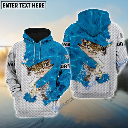 frenzidea Customize Name Walleye Fishing Blue Water 3D Hoodie