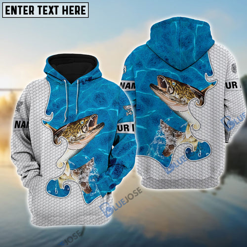 frenzidea Customize Name Walleye Fishing Blue Water 3D Hoodie