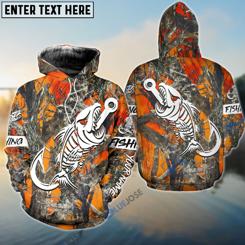 Frenzidea Orange Camo Fish Hook Skull Custom Name Long Sleeve